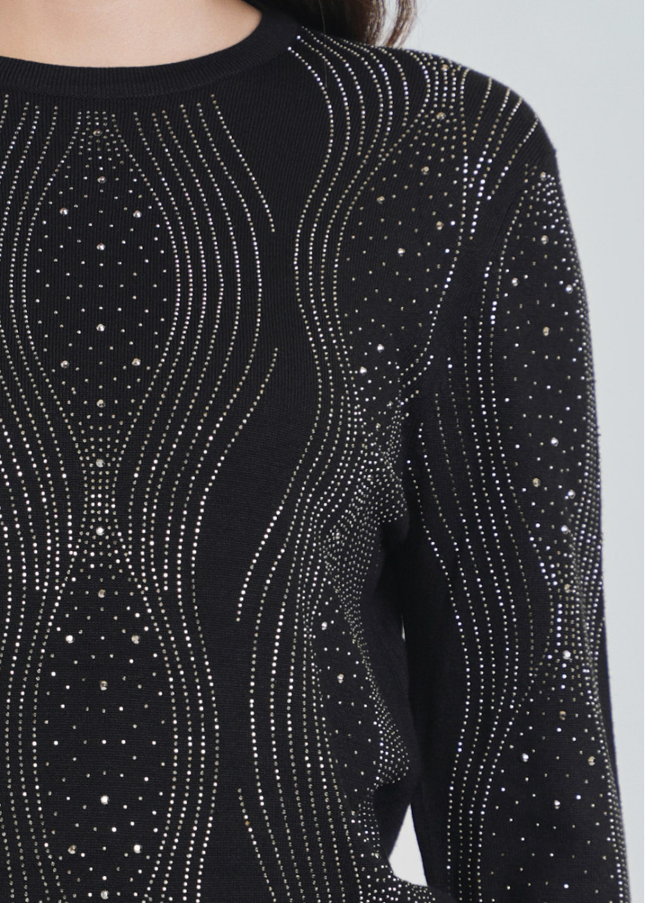 Black Knit Sweater with Radiant Embellishments Modest Women Clothing